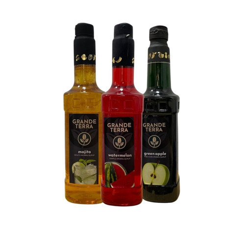 Grande Terra Üçlü Şurup Seti: Karpuz, Yeşil Elma ve Mojito (3 x 750 ml)