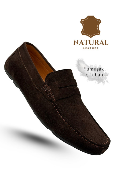 Erkek Loafer - Hakiki Deri Rok Loafer Erkek Ayakkabı Süet Kahve