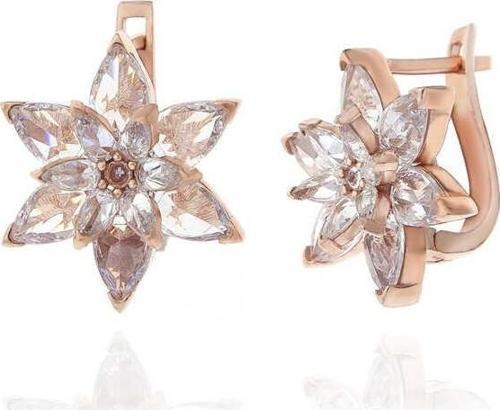 Gümüş Rose Beyaz Lotus Çiçeği Kadın Küpe