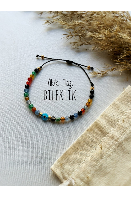 Nazar Akik bileklik Doğaltaş bileklik özel keseli