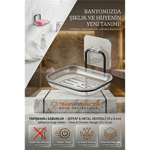 ieg™ Yapışkanlı Sabunluk – Su Giderli Katı Sabun Kutusu 13 x 9 cm 723054
