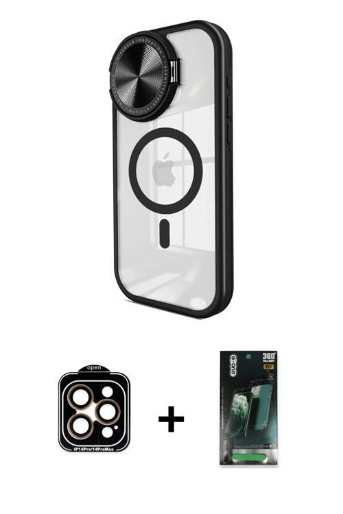 ieg™ iPhone 15 Pro Max Kılıf Kıvılcım Modern Koleksiyonu - Siyah 360 Mat Full Body Arka Koruyucu + T