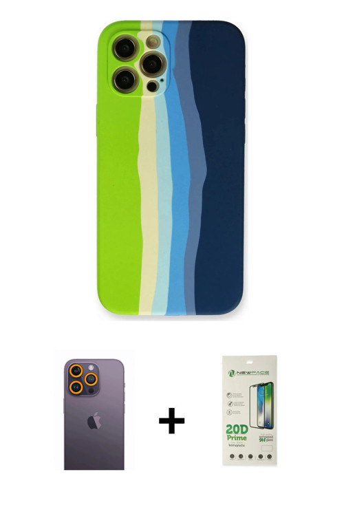 ieg™ iPhone 12 Pro Max Kılıf Yadigar Çizgi - Siyah 20D Premium Cam Ekran Koruyucu + Sarı Neon Fosfor