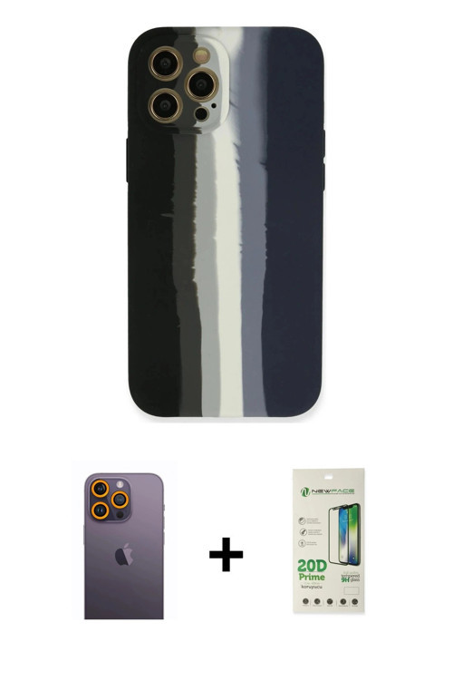ieg™ iPhone 12 Pro Max Kılıf Yadigar Çizgi - Siyah 20D Premium Cam Ekran Koruyucu + Sarı Neon Fosfor