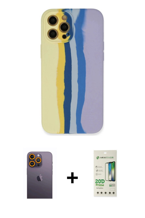 ieg™ iPhone 12 Pro Max Kılıf Yadigar Çizgi - Siyah 20D Premium Cam Ekran Koruyucu + Sarı Neon Fosfor