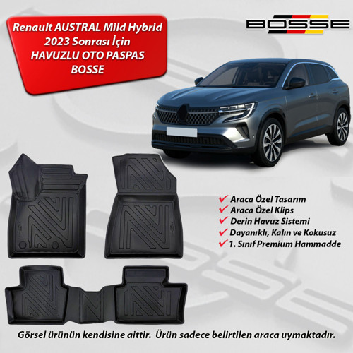 Renault Austral Paspas Araca Özel (Mild Hybrid) 2023 Sonrası BOSSE 3D Havuzlu Oto Paspas