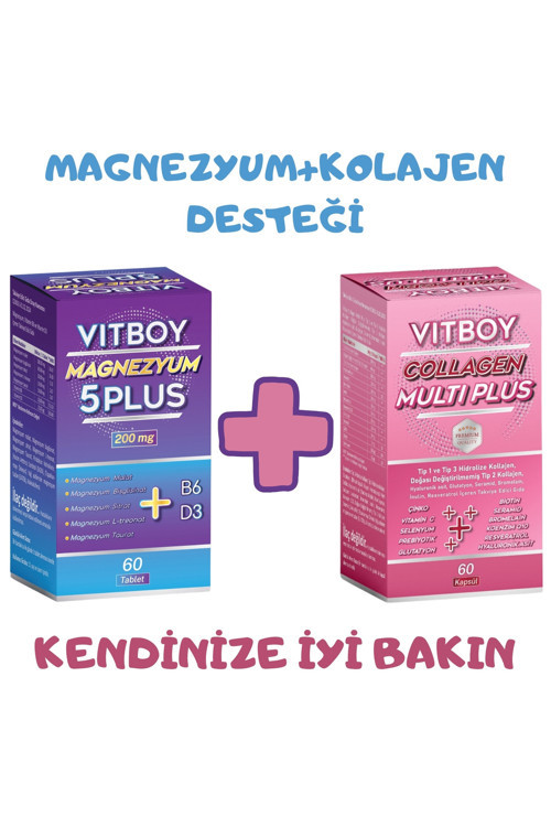 Magnezyum 5 Plus 60 Tablet 200mg-Vitboy Hidrolize Kolajen Tip 1,2,3 Prebiyotik 60 Kapsül