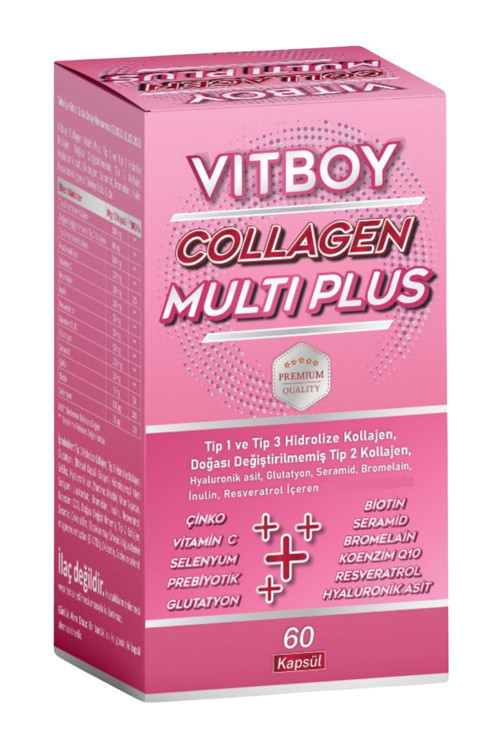 Hidrolize Kolajen Multi Plus Tip 1, 2, 3 Prebiyotik, Glutatyon, Seramid&Bromelain 60 Kapsül