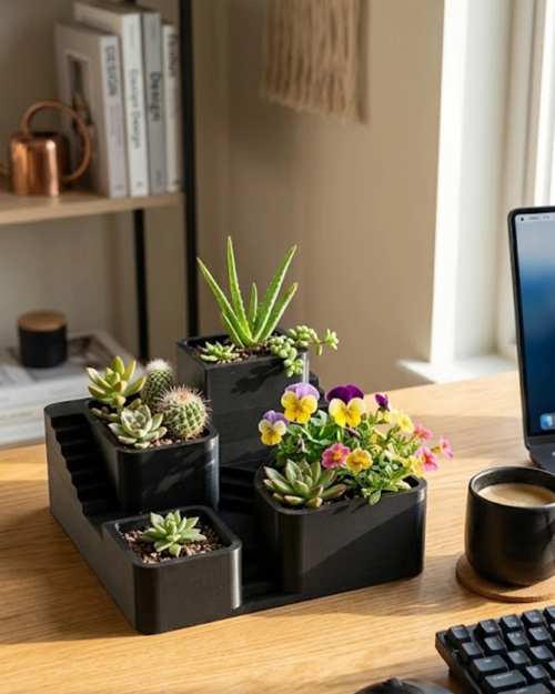 3D Baskı Kaktüs ve Sukulent Saksı Seti Çok Katlı Şık Ev Ofis Dekoru