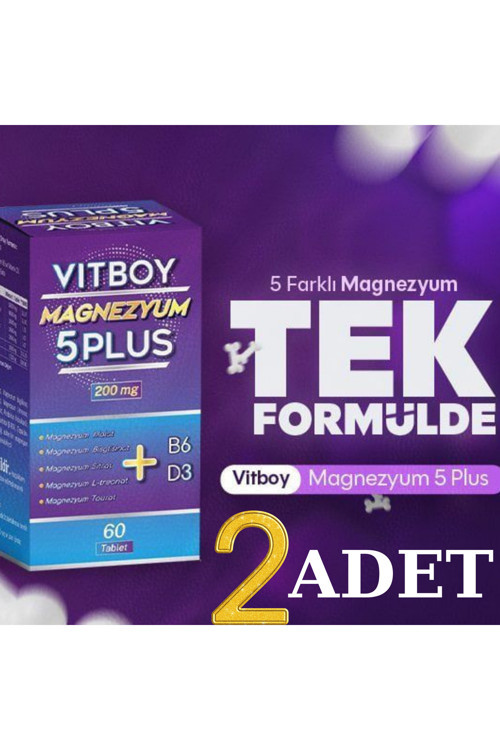 Magnezyum 5 Plus 60 Tablet 200mg Malat-Bisglisinat-Sitrat-L-Treonat-Taurat-B6-D3 2 Adet