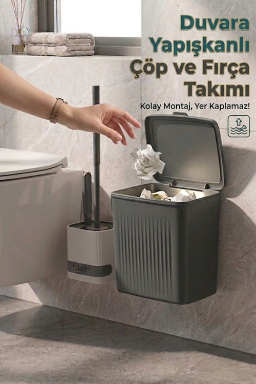 Banyo Çöp Kovası ve Klozet Fırçası Duvara Yapıştırmalı