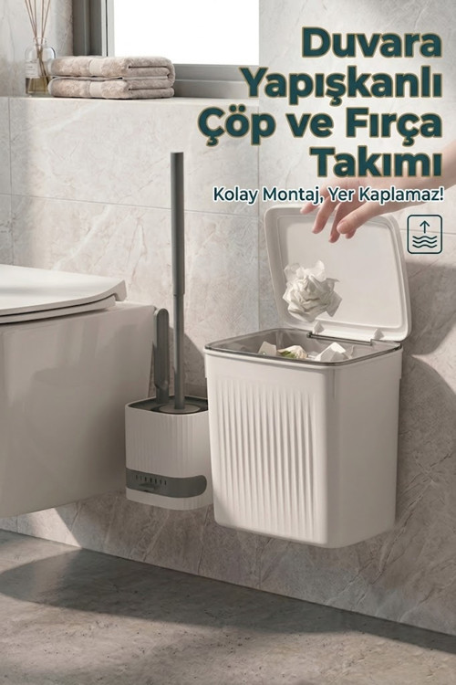 Banyo Çöp Kovası ve Klozet Fırçası Duvara Yapıştırmalı