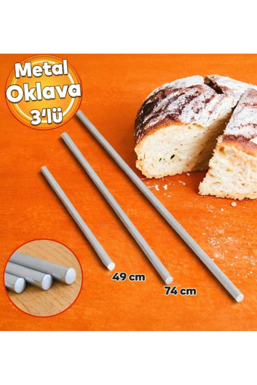 yagmureticaret aliminyum oklava hamur ve yufka açma pratik paslanmaz 3 lü set 49cm 74cm 99cm