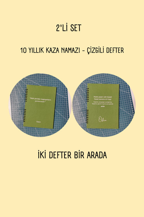 10 yıllık kaza namazı ve çizgili defter, not defteri, çizelge defteri, A5 boy, spiralli defter