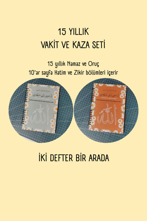 15 yıllık namaz çizelgesi, namaz, oruç, hatim, zikir, 2'li set, A5 boy, İslami planlayıcı