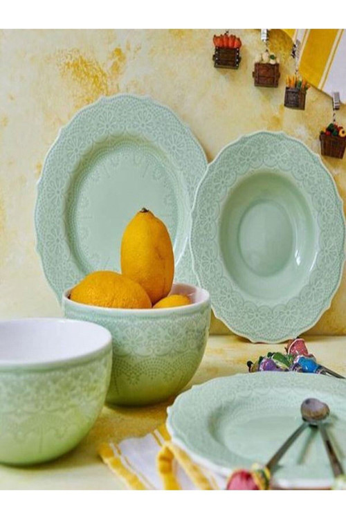 Çorba Tabağı, Porselen, Dantel Koleksiyon Çorba Tabağı, 22cm. Yeşil 2 Li Set Olarak Satılmaktadır.