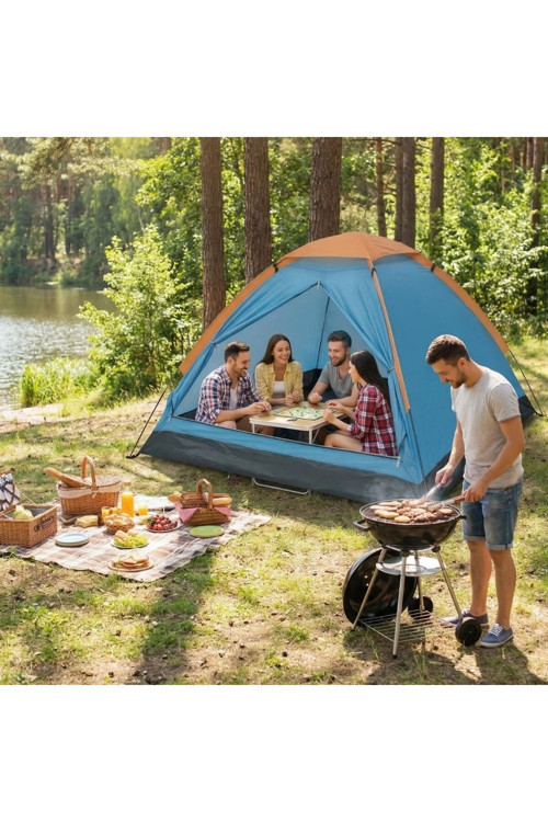 ® 4 Kişilik Kamp Çadırı Manuel Kurulum Düz Kapılı Outdoor Dayanıklı Kamp Doğa Çadırı 200 x