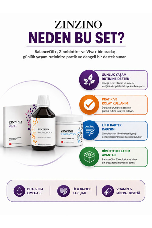 3'LÜ SET: 1 ADET 300 ML BALANCE OİL+ OMEGA 3 , 1 ADET ZİNOBİOTİK, 1 ADET VİVA+, ÖLÇEK KABI HEDİYE