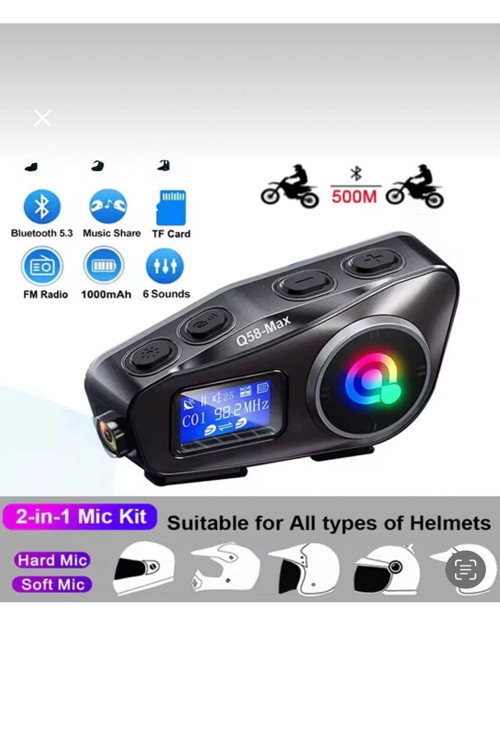 Q58- Max Radyolu 2 Kişi Bağlantılı Sd Kartlı Siri Ses Ekranlı Fenerli Müzik ve Telsiz Intercom
