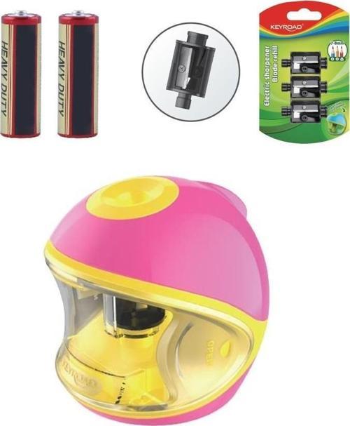 Pilli Otomatik Kalemtıraş Pembe + 2'li Pil + 3 Adet Kalemtıraş Bıçağı KR971783