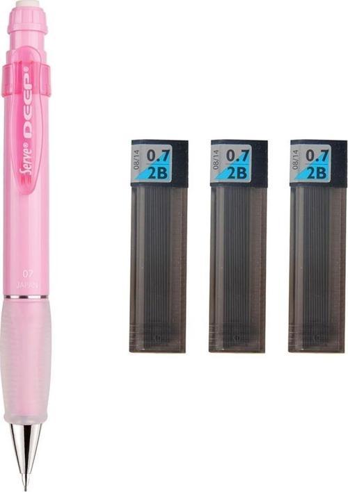 Deep Mekanik Kurşun Kalem Pastel Renk 0.7 mm Şeker Pembe + Tombow 0.7 mm 2b Uç 3 Adet