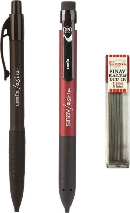 Versatil Kalem Sınav/Eskiz Yassı Bordo + Siyah 1.8 Mm + Ticom Kalem Ucu 2b 1.8 Mm
