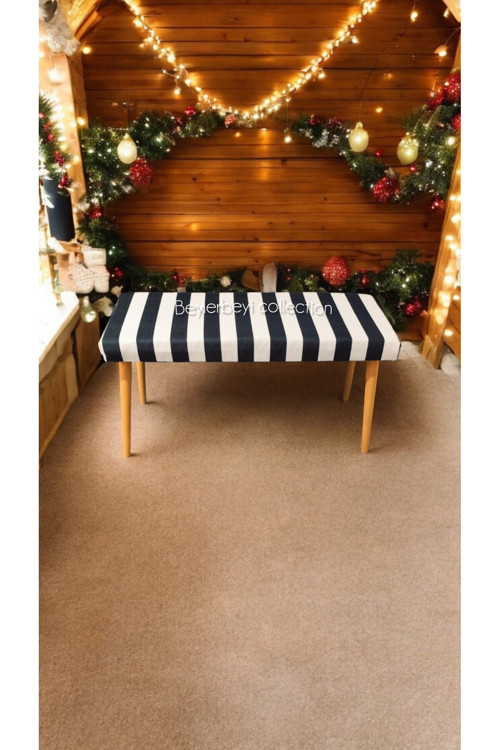 Ahşap Ayaklı Handmade Geniş Oturum Alanlı Düz Kumaş Pofidik Puf Bench, Ayak Ucu Uzatmalık