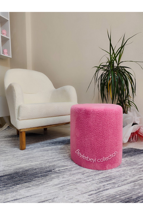Puf , Pembe Peluş ,Makyaj Pufu Puf Sandalye Ayak Uzatma Pufu 45 Cm Yükseklik