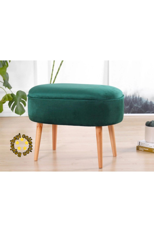 Gürgen Ahşap Ayak Düz Kumaş Oval Puf Bench Tabure Sandalye