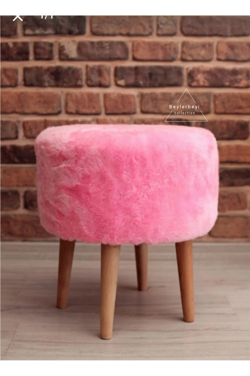 Coco Puf, Peluş, Pembe,Oturma Odası, Makyaj Masası Pufu 4 Ayaklı