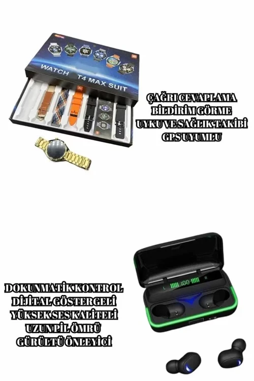 Bluetooth Kulaklık Akıllı Saat 7 Kordonlu Metal Kordon Plastik Kordon