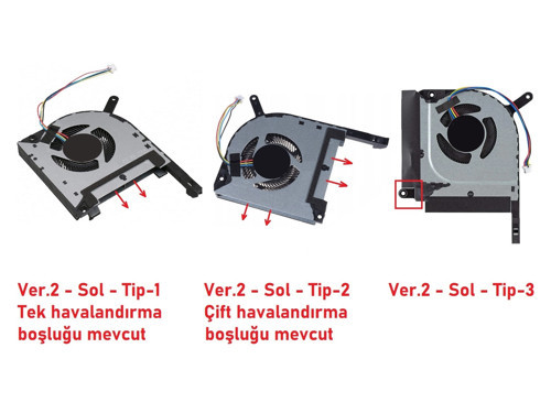 Asus FX505D, FX505G ile Uyumlu Notebook Fan - Ver.2 - Sol - Tip-2