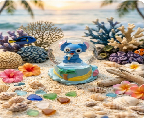 9cm-6cm –Dondurmalı figürlü Işıklı Stitch Kar küre
