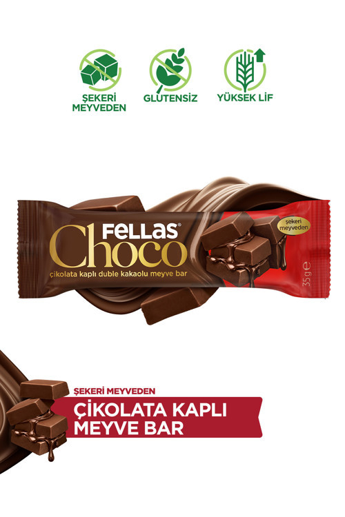 Choco - Çikolata Kaplı Duble Kakaolu Meyve Bar (35 g) x 12 Adet