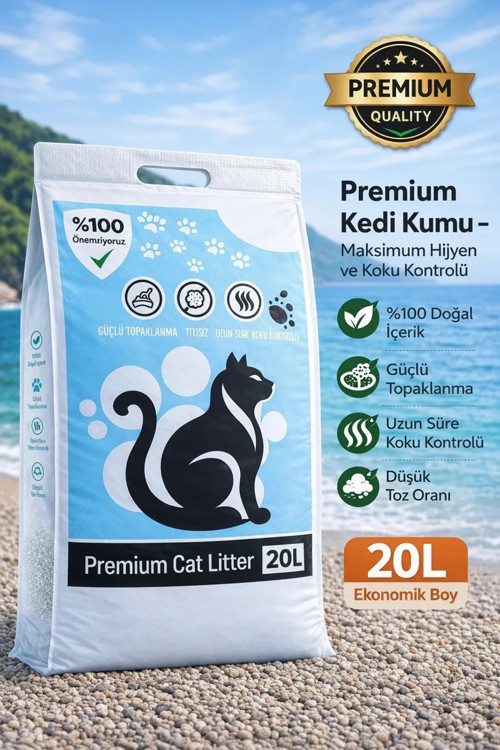 Doğal İçerikli Naturel Kokusuz Bentonit Kedi Kumu 20Litre Tozdan Arındırılmış Tozsuz Kedi Kumu İnce