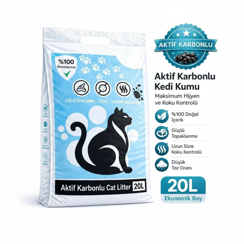 Cat Litter Aktif Karbon Kedi Kumu 20 Lt Tozsuz Aktif Karbonlu Topaklanan Kedi Kumu