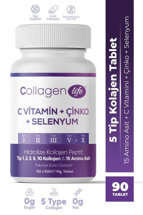 5 Tip Kolajen Tip 1, Tip 2, Tip 3, Tip 5 ,Tip 10, ( Selenyum , C Vitamini Ve Çinko ) 90 Tablet