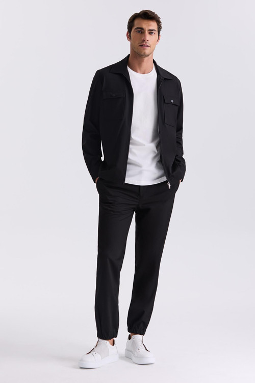 Siyah Slim Fit Berberi Yaka Spor Takım Elbise