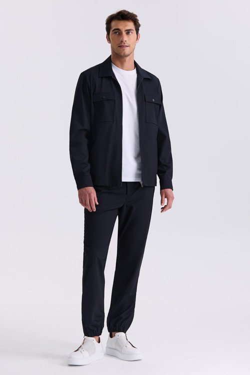 Lacivert Slim Fit Berberi Yaka Spor Takım Elbise