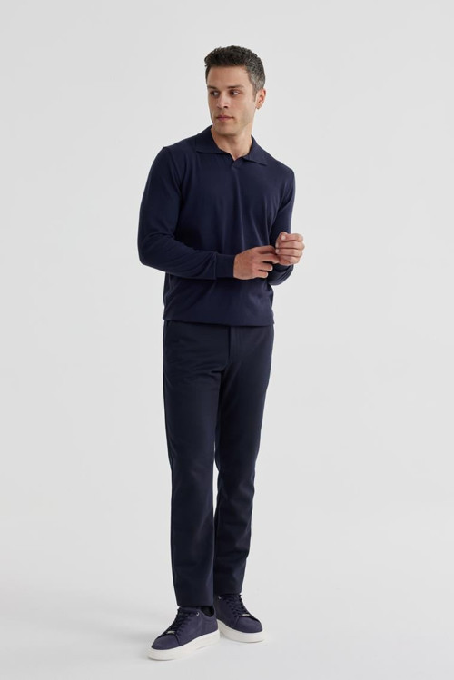 Lacivert Slim Fit Polo Yaka Triko Kazak