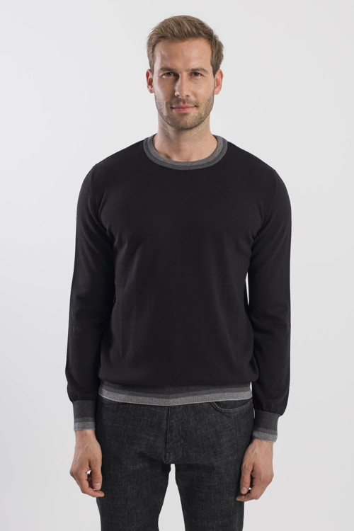 Siyah Slim Fit Bisiklet Yaka Triko Kazak