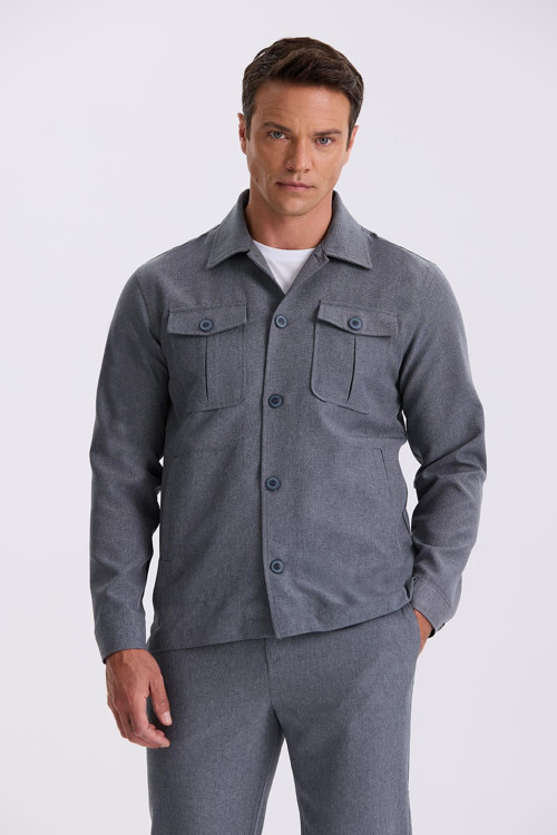 Antrasit Slim Fit Bebe Yaka Cepli Spor Takım Elbise