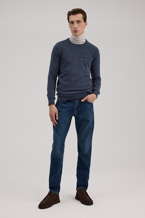 İndigo Slim Fit Bisiklet Yaka Triko