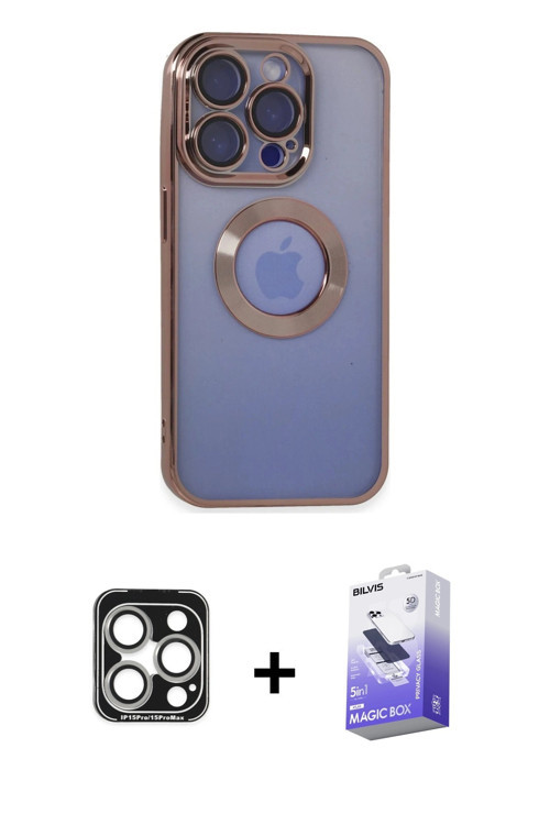 ieg™ iPhone 15 Pro Max Kılıf Pusula Form - Siyah Bilvis 5in1 5D Magic Hayalet Cam Ekran Koruyucu + G