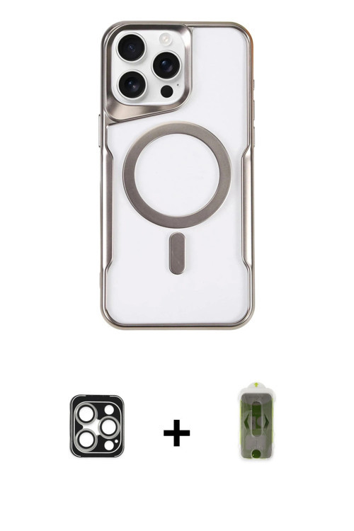 ieg™ iPhone 16 Pro Max Kılıf Yadigar Klasik Özel Seri - Siyah Joko Magic 5D Hayalet Cam + Gümüş PVD