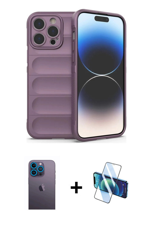 ieg™ iPhone 13 Pro Max Kılıf Atlas Koleksiyonu - Siyah 3D Antistatik Cam Ekran Koruyucu + Mavi Neon
