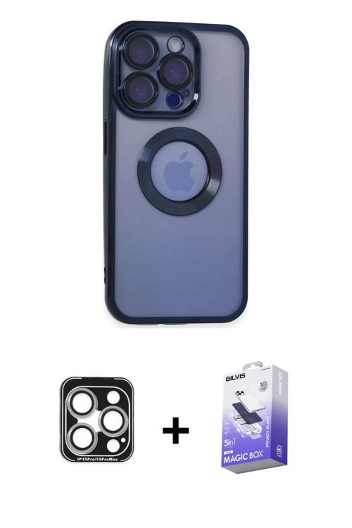 ieg™ iPhone 15 Pro Max Kılıf Pusula Form - Siyah Bilvis 5in1 5D Magic Hayalet Cam Ekran Koruyucu + G