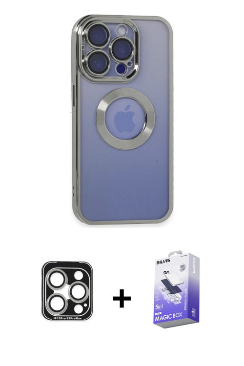 ieg™ iPhone 15 Pro Max Kılıf Pusula Form - Siyah Bilvis 5in1 5D Magic Hayalet Cam Ekran Koruyucu + G