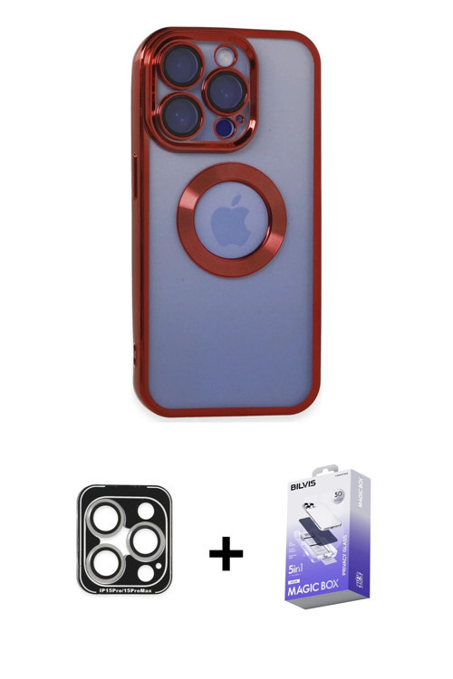 ieg™ iPhone 15 Pro Max Kılıf Pusula Form - Siyah Bilvis 5in1 5D Magic Hayalet Cam Ekran Koruyucu + G