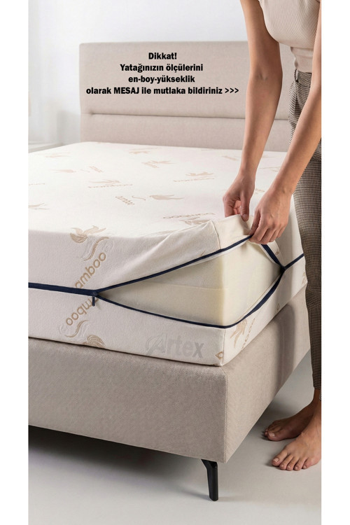 Kılıf Bamboo 120x200 Yatak Kılıfı Koruyucusu Örtüsü Fermuarlı Kapitone Fit Zippered Mattress Cover